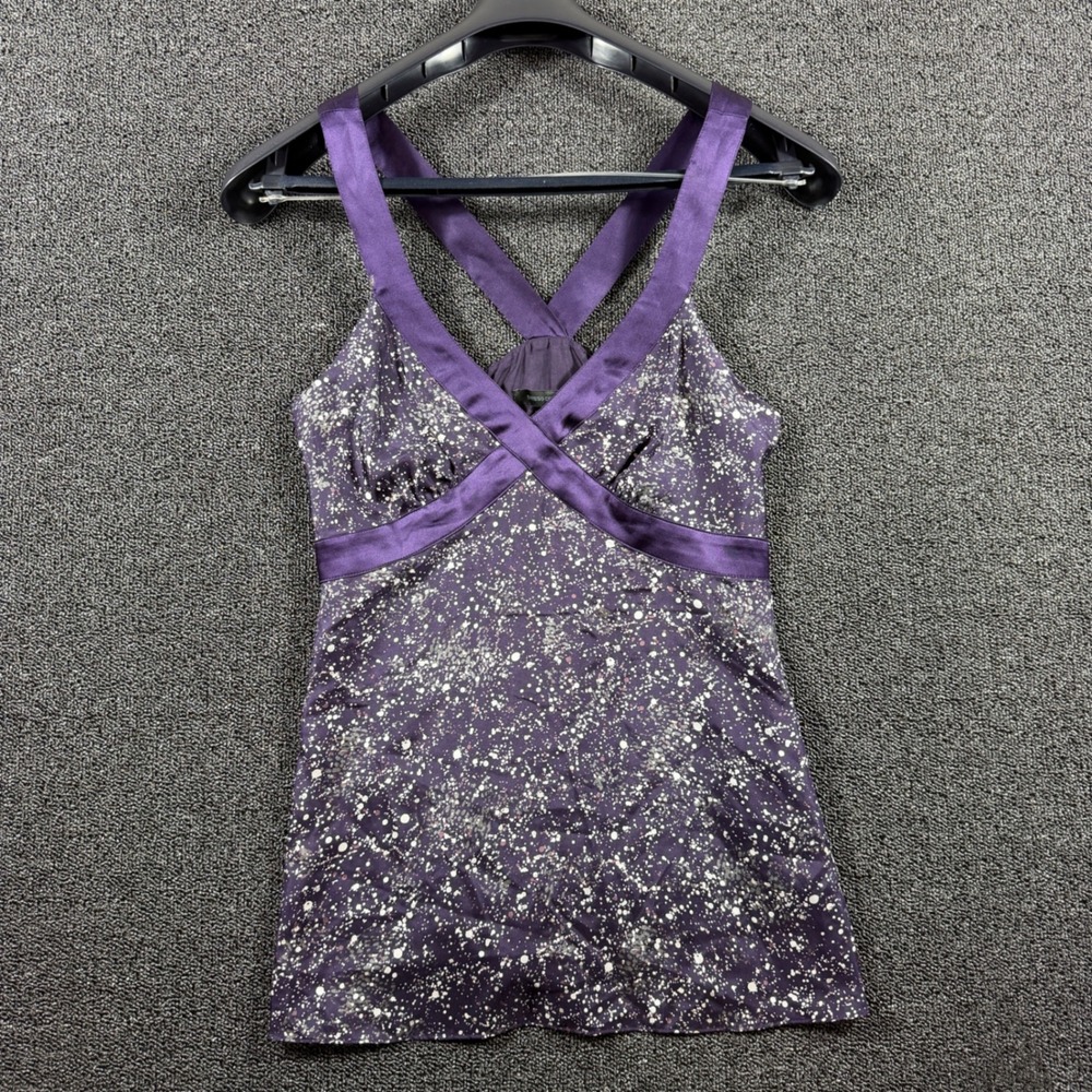 Express Design Studio Splatter Print Cross Back Satin Tank Women's M Purple‎ Y2K